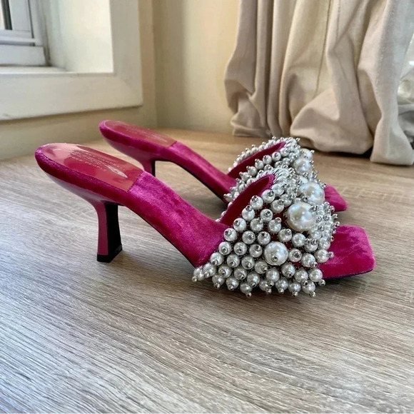 New Jeffrey Campbell Free People Pearl Heels Portia Pink Embellished 7.5 - Picture 10 of 14